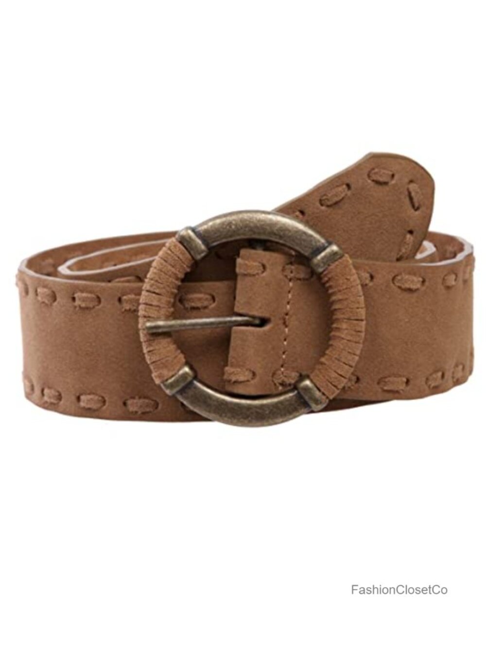 Lace Edged Braided Cow Suede Leather Round Belt